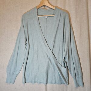 J Jill Faux Wrap Sweater Women's Size Large Lucite Heather Long Sleeve Career